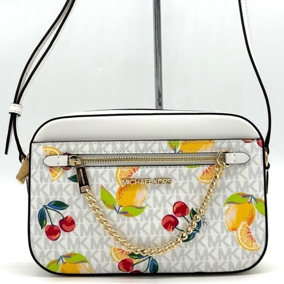 Michael Kors Large EW Zip Chain Xbody Crossbody Bag Optic White Multi - Picture 1 of 11